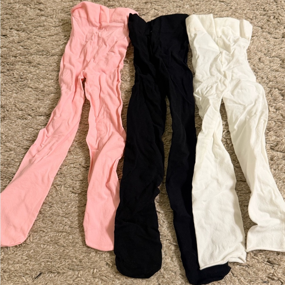 Set of Three Kids Tights in Pink, Black, and White - 12-24 months